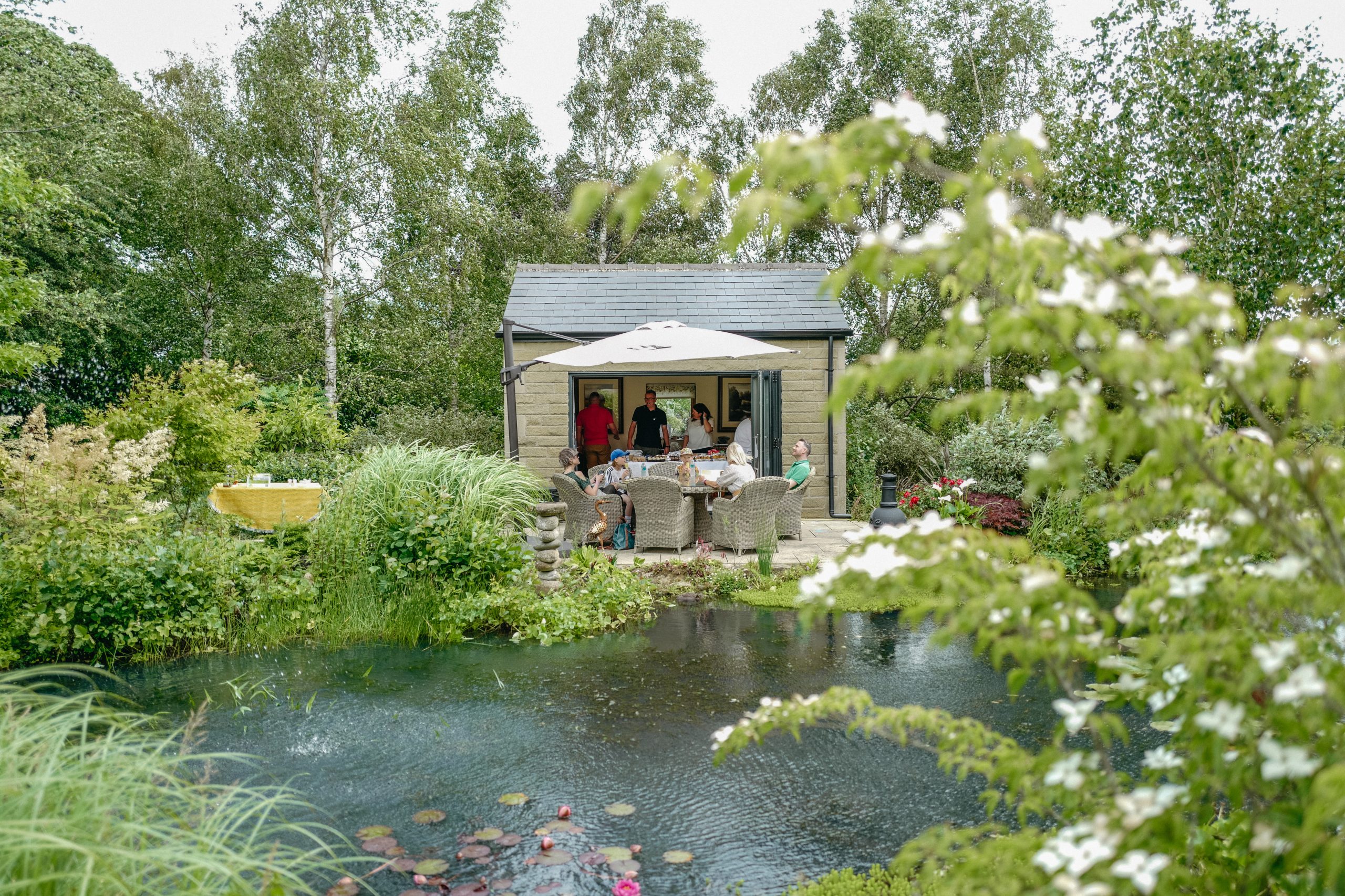 Guests enjoying the garden